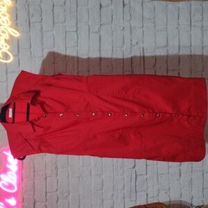 New York & Company Red Button-Front Midi Dress